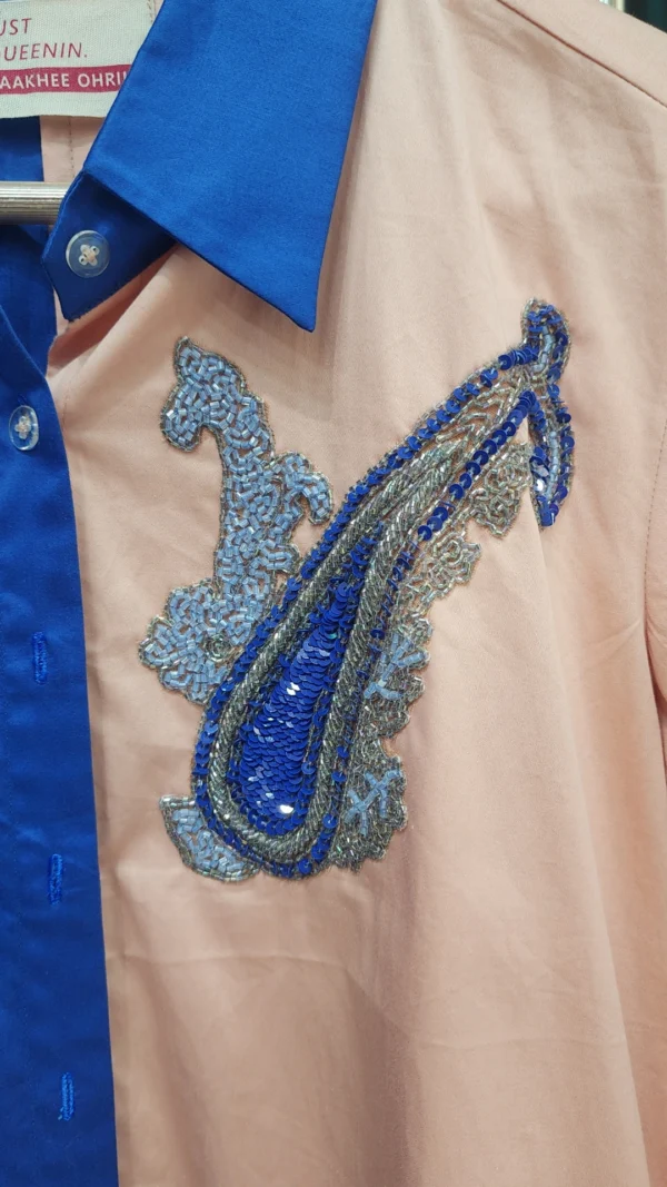 Blue & Peach Embroidered Shirt - Image 2